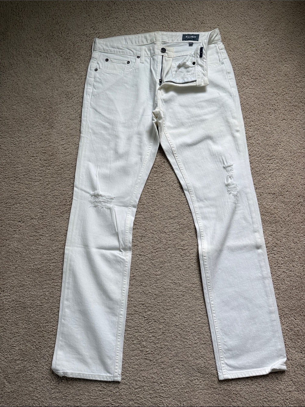 Bonobos White Straight Jeans with Knee Distress